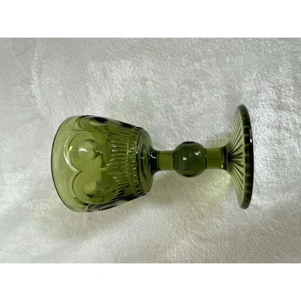 Vintage Bartlett Collins‎ Bullseye Cane Manhattan Crystal Avocado Green Glass